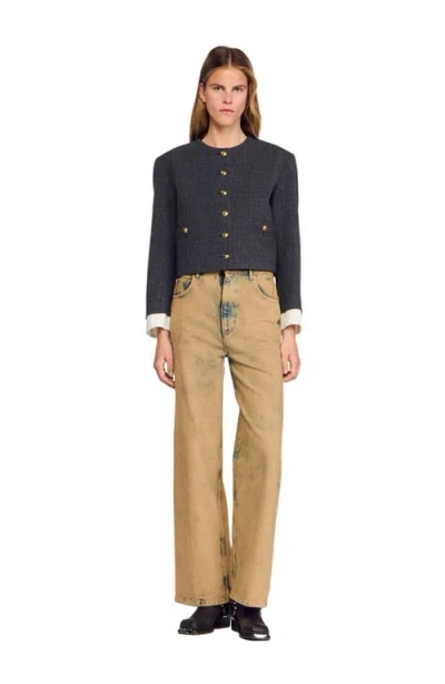 Sandro Rhinestone Tailored Jacket In Burgundy