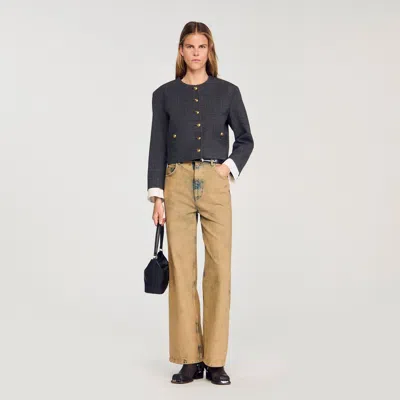 Sandro Checked Rhinestone-embellished Jacket In Black