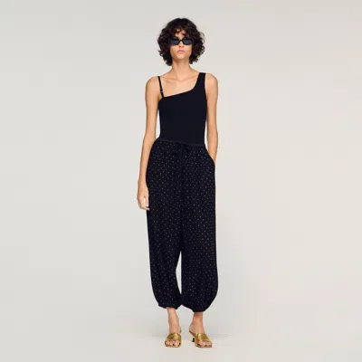 Sandro Rhinestone Wide-leg Trousers In Black