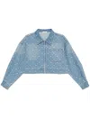 Sandro Womens Rhinestone-embellished Puff-sleeve Denim Jacket Bleus In Blue