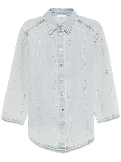 Sandro Rhinestoned Shirt In Blue
