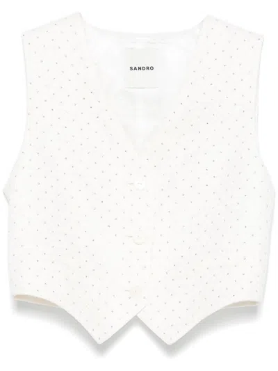 Sandro Rhinestoned Waistcoat In White