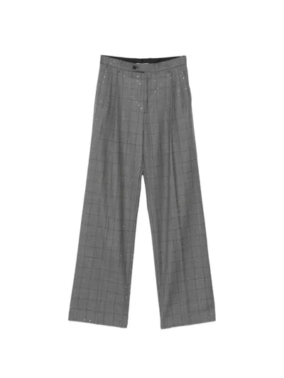 Sandro Rhinestone-embellished Checked Trousers In Gray