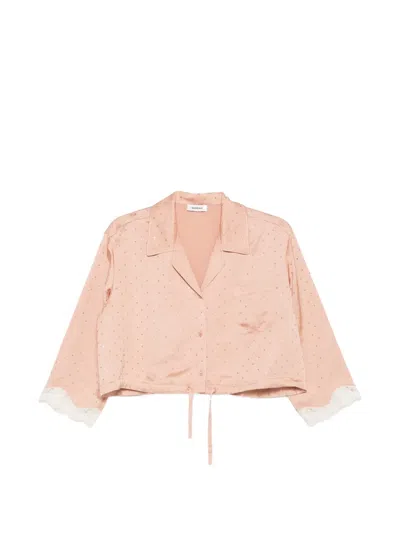 Sandro Rhinestone-embellished Cropped Shirt In Pink