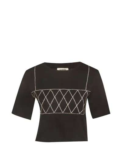 Pre-owned Sandro Rhinestone-embellished Cropped T-shirt In Black