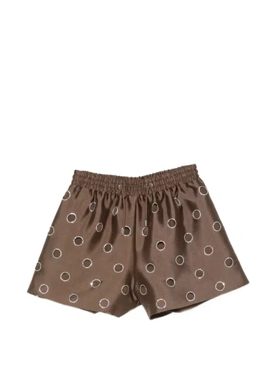 Sandro Rhinestone-embellished Cut-out Shorts In Brown