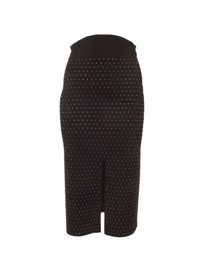 Pre-owned Sandro Rhinestone-embellished Midi Skirt In Black