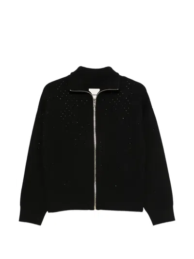 Sandro Rhinestone-embellished Zip-fastening Cardigan In Black