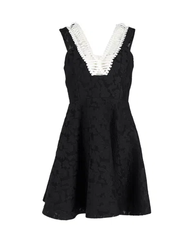 Sandro Rhythm Pleated Embroidered Mesh Mini Dress In Black Polyester