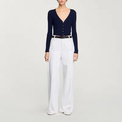 Sandro Rib Knit Cardigan In Blue
