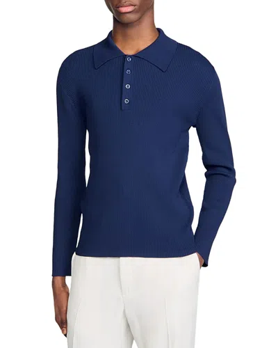 Sandro Rib Knit Polo In Royal Blue