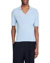 Sandro Rib Knit Polo Shirt In Blue Sky