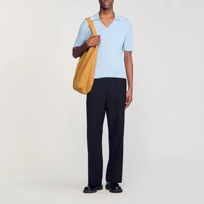 Sandro Rib Knit Polo Shirt In Blue Sky
