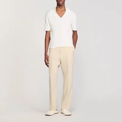 Sandro Rib Knit Polo Shirt In Optic White