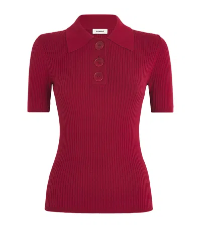 Sandro Rib-knit Polo Shirt In Red
