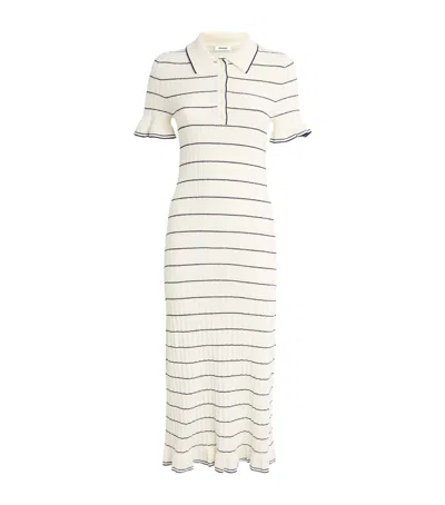 Sandro Rib-knit Striped Midi Dress In Beige