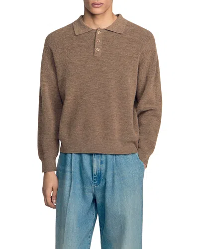 Sandro Ribbed Alpaca Blend Polo Shirt In Neutral