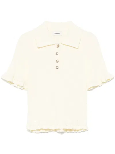 Sandro Ribbed Blouse In Neutrals