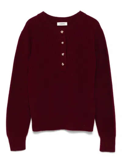 Sandro Ribbed Button-embellished Sweater In Red