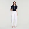 Sandro Ribbed Button Placket Knit Top In Black