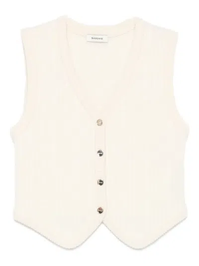 Sandro Ribbed Buttoned Cardigan In White