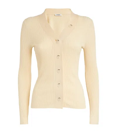 Sandro Ribbed Cardigan In Beige