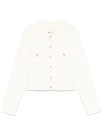 Sandro Ribbed Cardigan In White