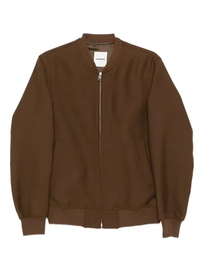 Sandro Ribbed-cuff Zip-up Jacket In Brown