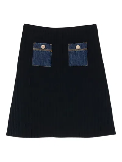 SANDRO RIBBED DENIM-POCKET SKIRT