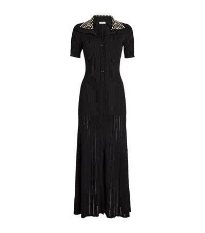 Sandro Ribbed Embellished-collar Midi Dress In Black