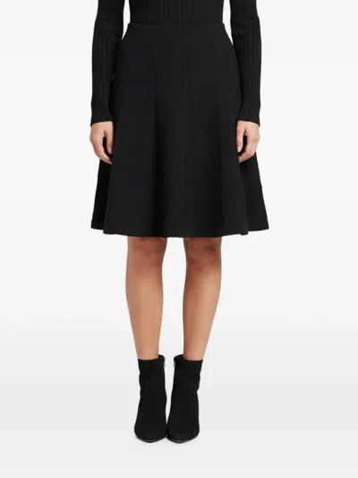Pre-owned Sandro Ribbed Flared Midi Skirt In Black