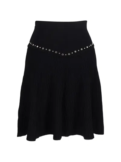 Pre-owned Sandro Ribbed Flared Skirt In Black