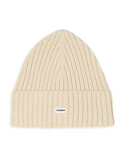 Sandro Ribbed Knit Cuffed Beanie In Neutral