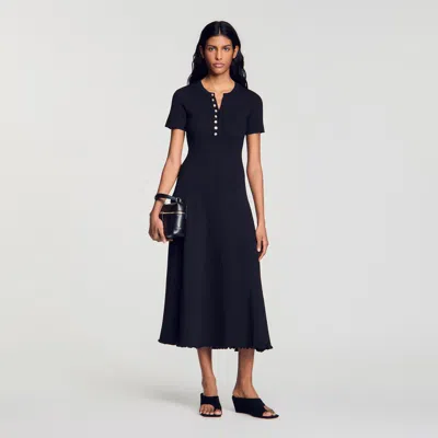 Sandro Ribbed Knit Maxi Dress In Black