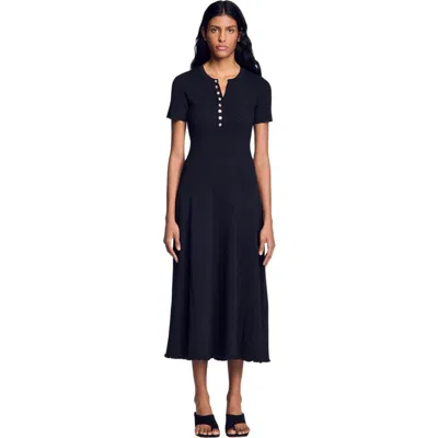 Sandro Milore Ribbed Knit Maxi Dress In Black