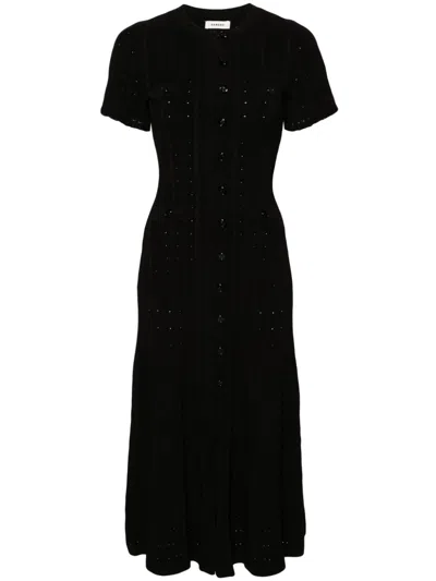 Sandro Two-tone Ribbed And Pointelle-knit Midi Dress In Black