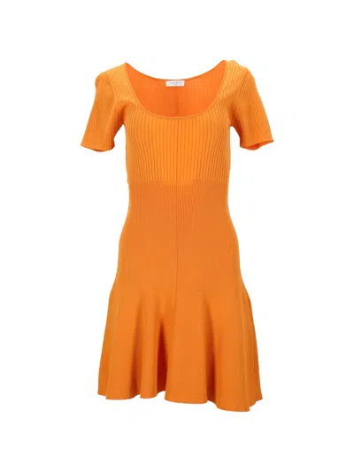 Pre-owned Sandro Ribbed-knit Mini Dress In Orange