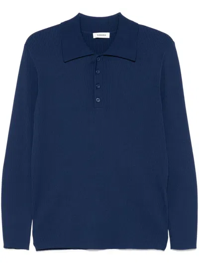 Sandro Ribbed-knit Polo Shirt In Royal Blue