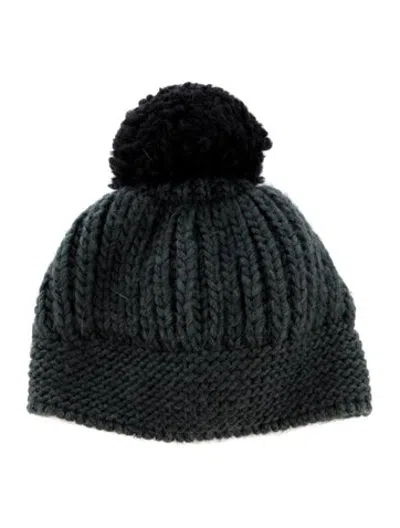 Pre-owned Sandro Ribbed Knit Pom Beanie In Green