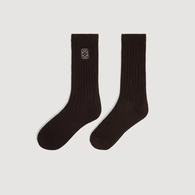 Sandro Ribbed Logo Socks In Black Brown
