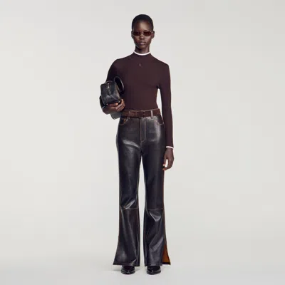 Sandro Ribbed Mock Neck Sweater In Brown
