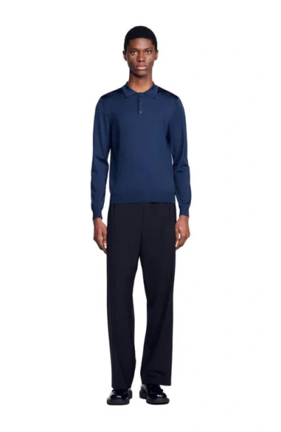 Sandro Ribbed Polo Shirt In Royal Blue