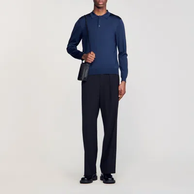 Sandro Ribbed Polo Shirt In Royal Blue
