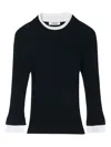 Sandro Womens Navy Blue Brand-plaque Layered-trim Knitted Jumper In Black