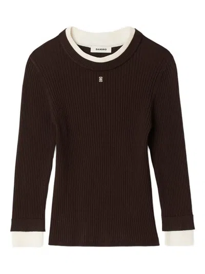 SANDRO RIBBED ROUND-NECK TOP