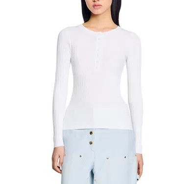 Sandro Ribbed Sweater With Tunisian Collar In White