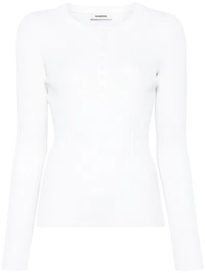 Sandro Ribbed Top In White