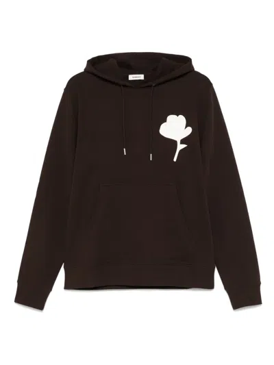 Sandro Ribbed-trim Hoodie In Brown