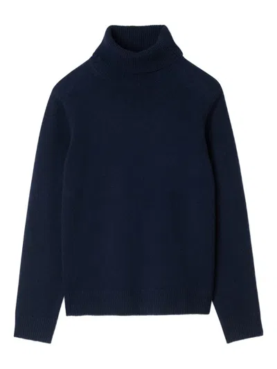 Sandro Ribbed Turtleneck Sweater In Blue