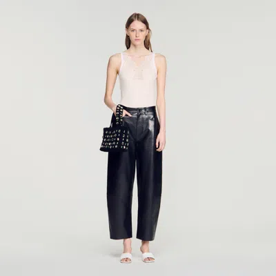 Sandro Ribbed Vest Top With Lace In Neutral